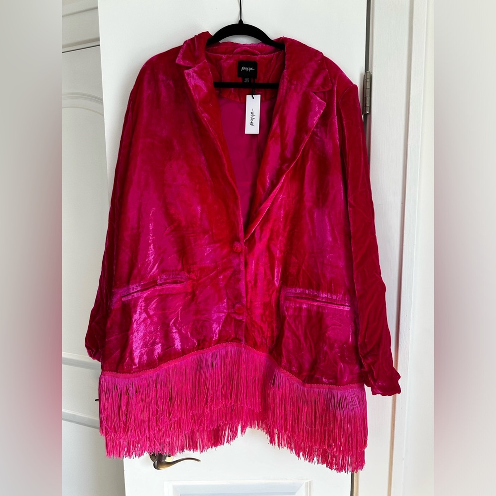 NWT  Pink Nasty Gal Velvet Tassel Trim Blazer and Tailored Pants Set, Size US 20